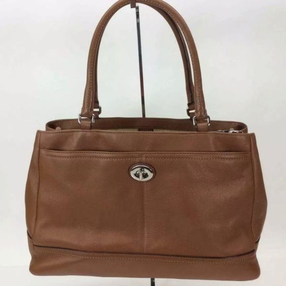 Coach Light Brown Pebbled Leather Satchel Shoulder Bag With Gold Hardware - Picture 1 of 4